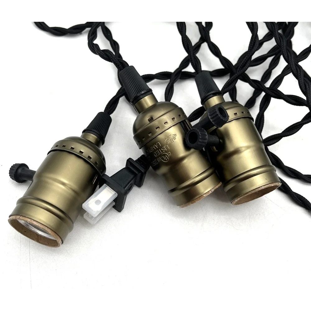 Vintage Industrial Pendant Light Cord Lot – 3 Lights (1 Triple + 2 Single) E26